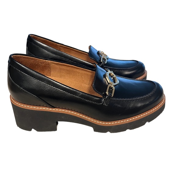 NEW Naturalizer Cabaret Loafers Sz 9 Wide Black Chunky Lug Sole Platform Buckle - Picture 3 of 7